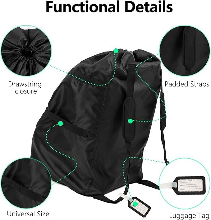 elaia Car Seat Travel Bag for Airplane, Waterproof Wearable with Straps, Large Capacity Padded Car Seat Check Bag, Perfect for Air Travel, Family Vacations, and Parents with Infants-BubblyBeeBaby