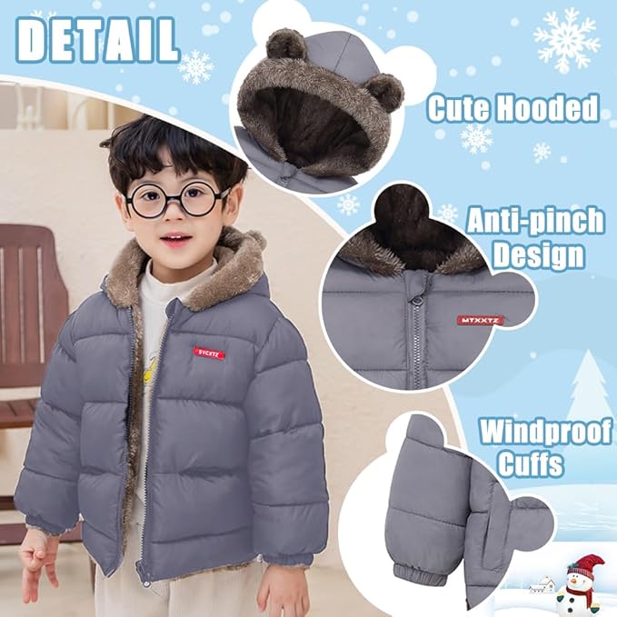 Infant Baby Winter Coat Bear Hooded Jacket Warm Fleece Snowsuit Windproof Outerwear for Toddler Boy Girl 9M-4T-BubblyBeeBaby
