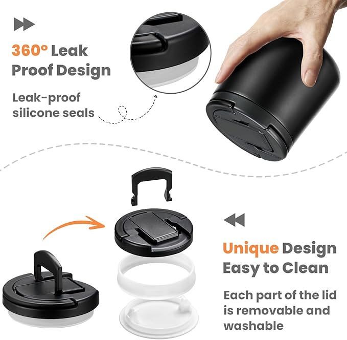 20oz Insulated Vacuum Food Jar with Buckle Lid,Soup Thermo for Hot Food Kids,Wide Mouth Leakproof Stainless Steel Lunch Container with Spoon-Black-BubblyBeeBaby