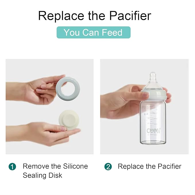 COMI Wide Neck Glass Breastmilk Collection n Storage Bottle, 6oz with Screw Ring Sealing Disk; Re-markable Sealing Disc. BPA Free, Fits Breast Pumps & Nipples (Gray Lids)-BubblyBeeBaby