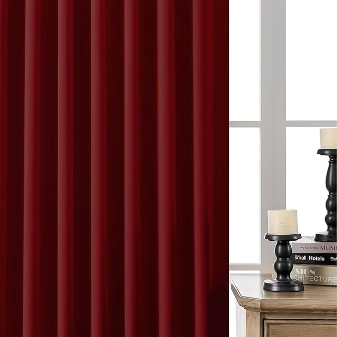 Joydeco 72 Inch Blackout Curtains for Bedroom, Thermal Insulated Black Out Curtains, Room Darkening Drapes for Living Room Window Rod Pocket Back Tab (W52 x L72 Inch, Burgundy Red)-BubblyBeeBaby