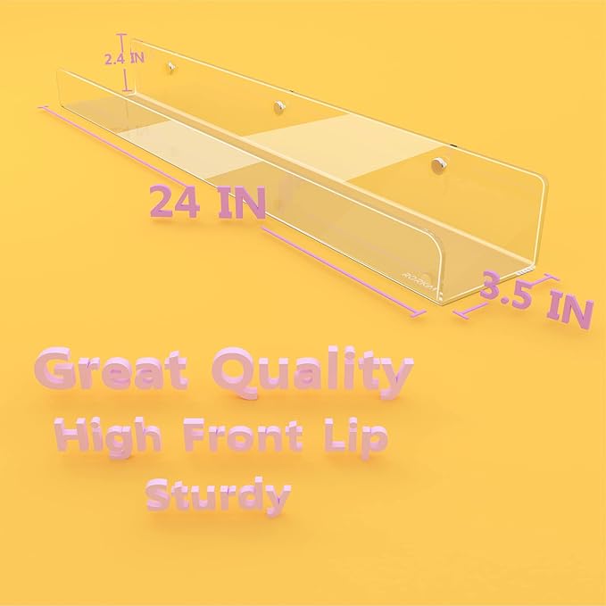 24 inches Wall Mounted Kids Bookshelf, Clear Acrylic Display Book Shelves for Kids Room Nursery Toddler Classroom 2 Packs-BubblyBeeBaby