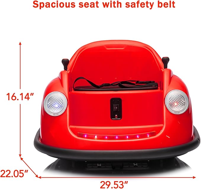12V Bumper Car for Toddlers, Electric Toy Ride on Battery Car with Kids W/Parent Remote Control, 2-Speed, 360 Degree Spin, Music & LED Lights for Kids, Red-BubblyBeeBaby