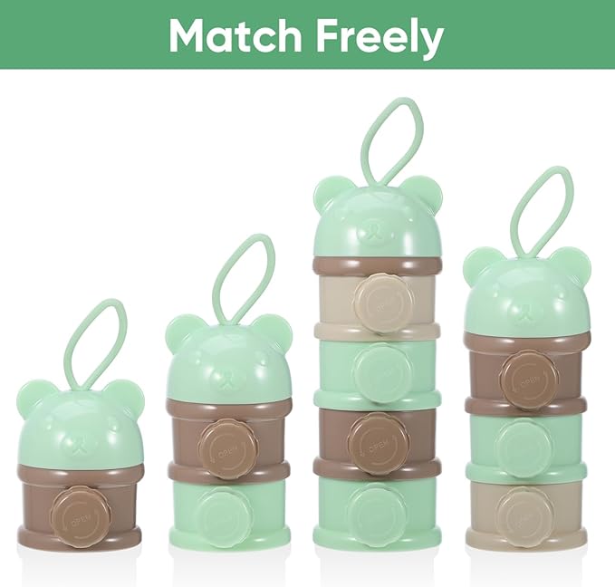 IMIKEYA Stackable Formula Dispenser - 4-Layer Milk Powder Container for Travel Light Green-BubblyBeeBaby