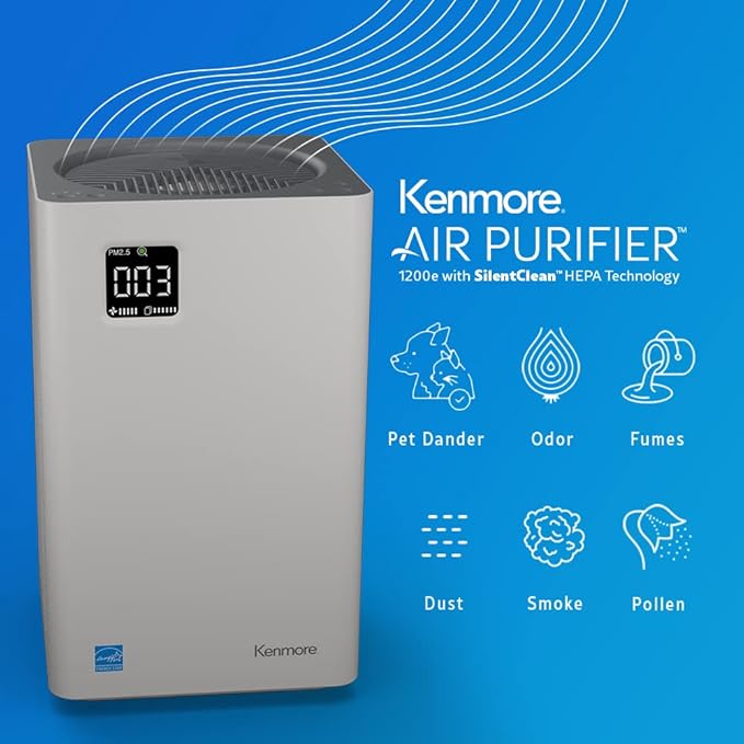Kenmore PM2010 Air Purifiers with H13 True HEPA Filter, Covers Up to 1200 Sq.Foot, 24db SilentClean 3-Stage HEPA Filtration System, 5 Speeds for Home Large Room, Kitchens & Bedroom, PM2010-BubblyBeeBaby