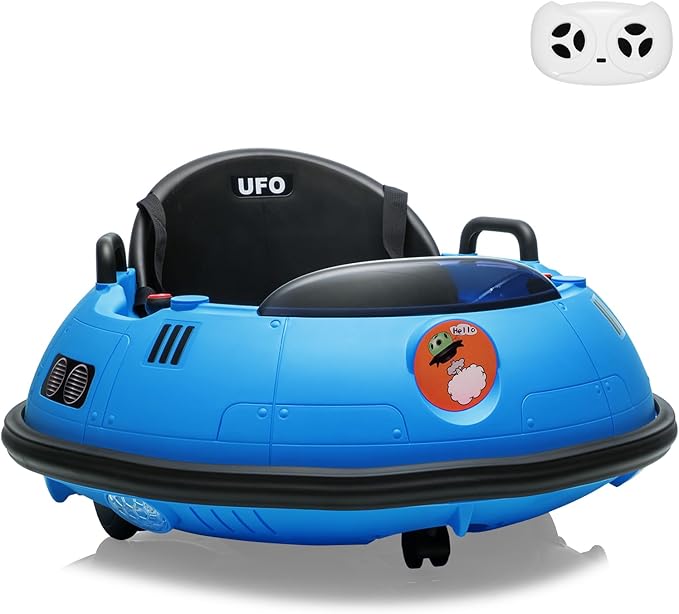 12V Electric Ride on Bumper Car for Toddlers, Kids Bumper Car with Remote Control, LED Lights & 360 Degree Spin, Indoor and Outdoor for 18+ Months Kids (Blue)-BubblyBeeBaby