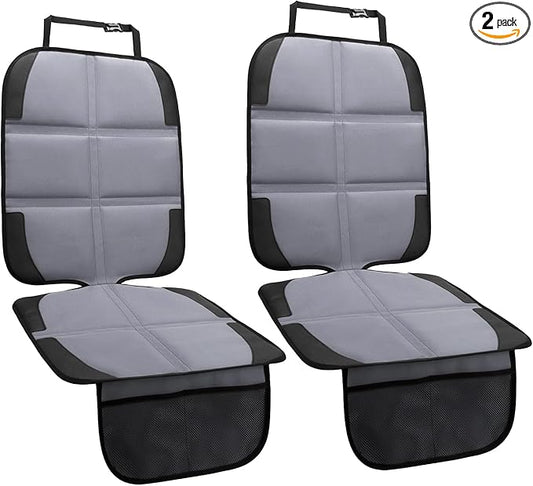 Car Seat Protector 2 Pack Baby Car Seat Covers with Mesh Pockets & Non-Slip Backing 600D Durable Seat Protector Under Baby Car Seat (Gray, Standard)-BubblyBeeBaby
