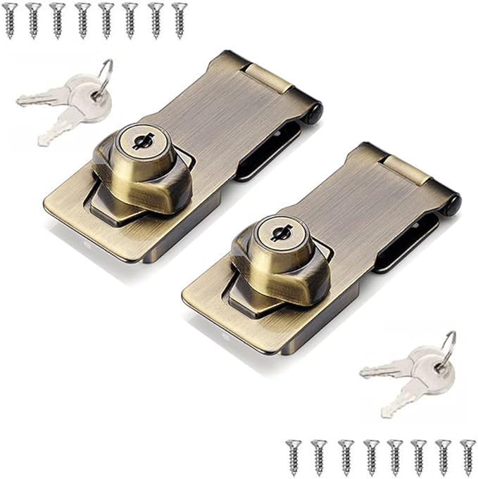 2 Packs Keyed Hasp Locks Twist Knob Keyed Locking Hasp for Small Doors, Cabinets and More,Stainless Steel Steel, Hasp Lock Catch Latch Safety Lock Door Lock with Keys (4inch, Bronze)-BubblyBeeBaby