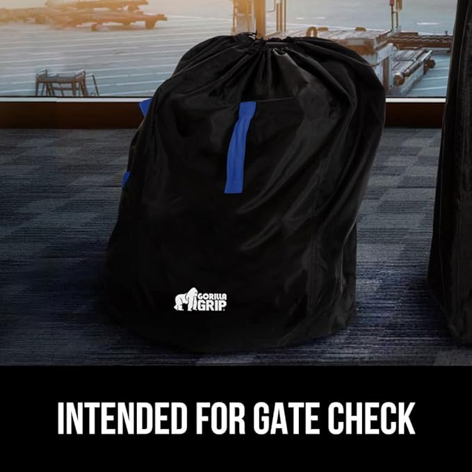 GORILLA GRIP Car Seat Travel Bag for Airplane Gate Check, Easy Carry Padded Backpack Bags Cover Carseats, Infant Baby Carriers and Toddler Booster Seats for Airport, Child Air Travels Essential, Blue-BubblyBeeBaby