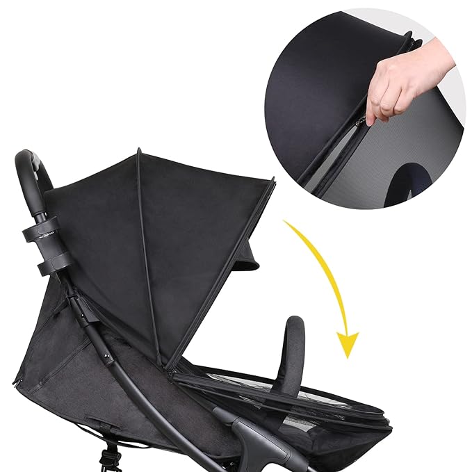 Beberoad Love Universal Stroller Sun Shade & Mosquito Net – 2-in-1 Baby Stroller Cover with UV Protection & 2-Way Zipper for Infant Carriages, Prams, and Travel Strollers (Black)-BubblyBeeBaby