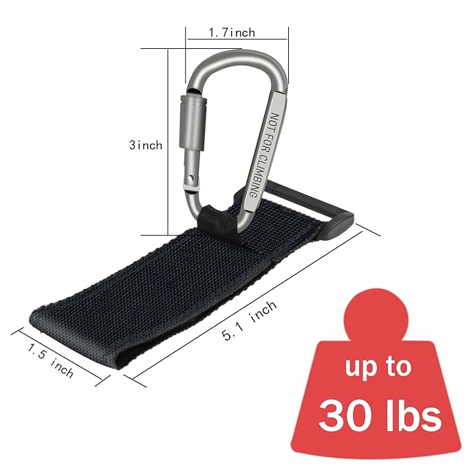 4 Pcs Baby Stroller Hook, Carry 30 lbs per Stroller Carabiner Clip, Adjustable Baby Stroller & Car Seat Hook for Hanging Diaper Bag, Wheelchair,Golf cart, Shopping and Pet Cart-BubblyBeeBaby
