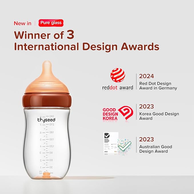 Thyseed Glass Natural Anti-Colic Baby Bottles | Newborn Breast Like Nursing Bottle for Breastfed Babies with Nipple(3-7 Months),8oz,1pack-BubblyBeeBaby