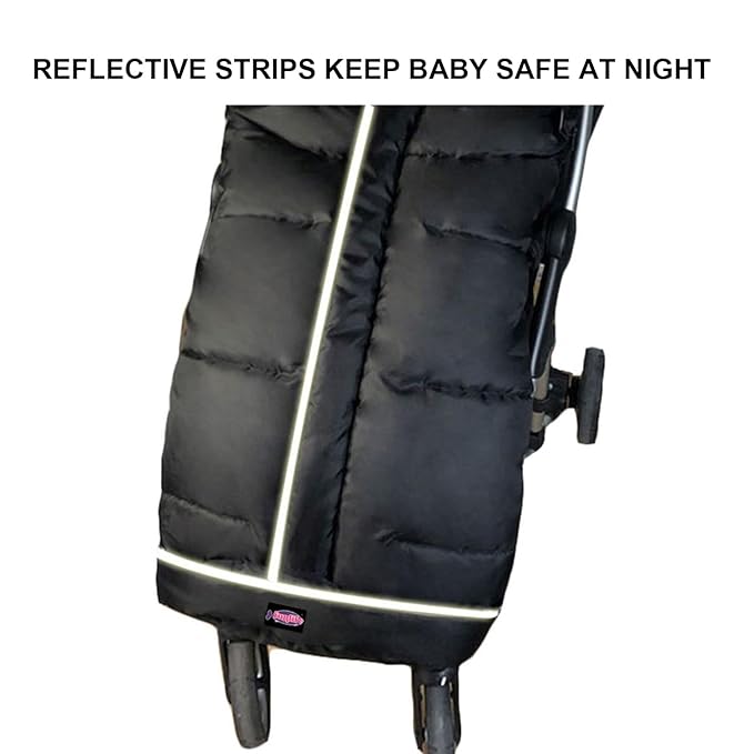 Weather Proof Oudtoor Walking Universal Stroller Bunting Bag with Reflective Strips,Multi-Zippers,Central and Feet Area Opens,Easy for Baby in&Out&Temperature Regulation Footmuff for Stroller,Black-BubblyBeeBaby