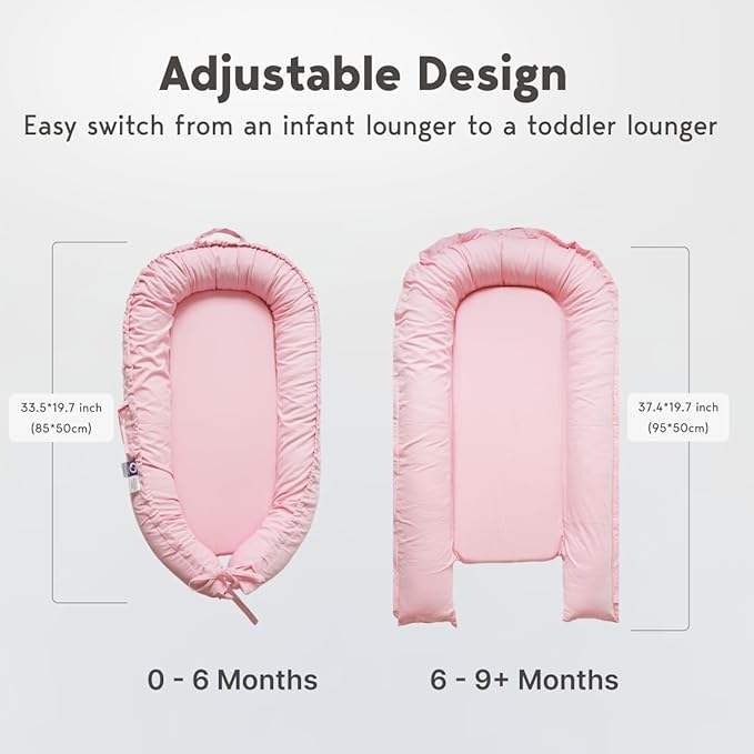 Infant Lounger, Baby Nest Cover for Baby Girls & Boys, Newborn Essentials for Baby 0-18 Months, 100% Cotton Breathable(Misty Rose)-BubblyBeeBaby
