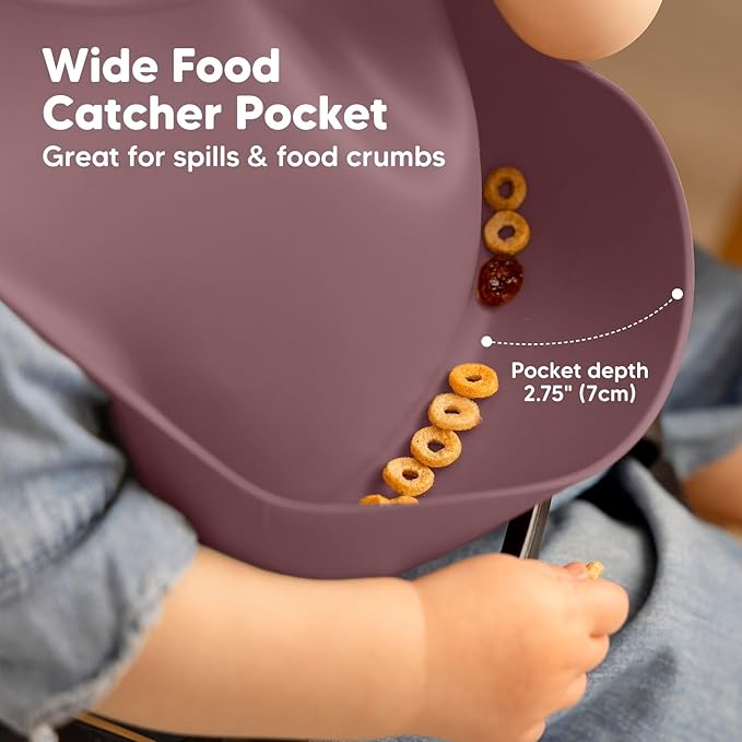 KeaBabies 2-Pack Silicone Baby Bibs for Eating - Sturdy Food-Grade Silicone Bibs for Babies Girl, Boy, Large Food Catcher, Clean & Put On Easily, Waterproof Toddler Feeding Essentials (Rocky)-BubblyBeeBaby