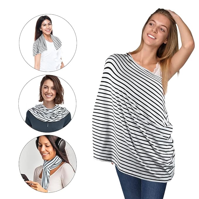 Yoofoss Nursing Cover Breastfeeding Scarf - Baby Car Seat Covers, Infant Stroller Cover, Strechy Carseat Canopy for Boys and Girls (Black Stripe)-BubblyBeeBaby