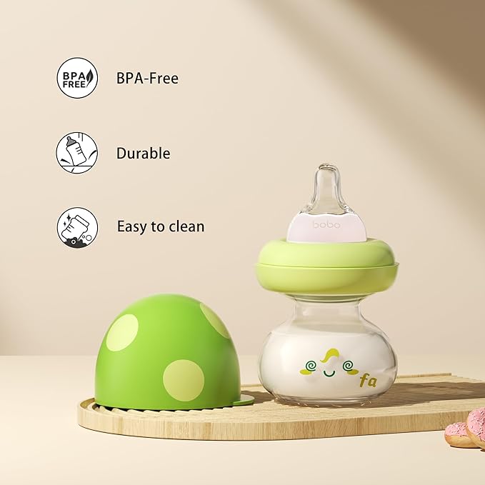 YOHKOH Newborn Glass Baby Bottles with Slow Flow Nipple for 0+ Months, Wide Neck Feeding Bottle, 2.7oz/80ml (Green, 2.7oz (Pack of 4))-BubblyBeeBaby