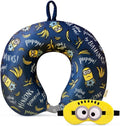 MINISO Minions Travel Neck Pillow with Eye Mask, Cute Cartoon 100% Memory Foam Neck Support Pillow, Lightweight Travelling Pillow Set for Airplane, Car and Home Use