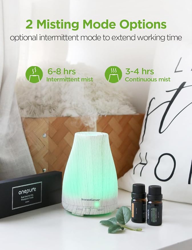 InnoGear Essential Oil Diffuser with Oils, 100ml Aromatherapy Diffuser with 6 Essential Oils Set, Aroma Cool Mist Humidifier Gift Set, Grey Wood Grain-BubblyBeeBaby