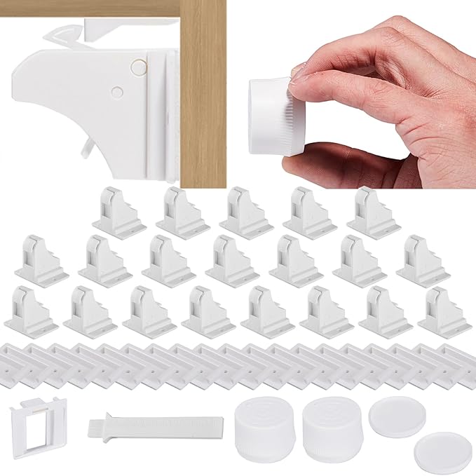 20 Pack Child Safety Magnetic Cabinet Locks - Safeasy Adhesive Baby Proofing Cabinets & Drawers Latches-BubblyBeeBaby