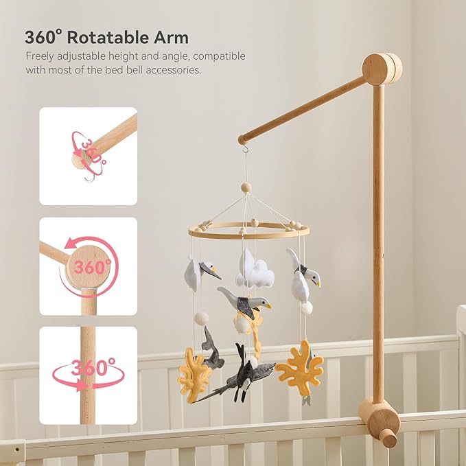 HI BABY MONMENT Crib Mobile Arm - Baby Mobile Hanger with 360° Vertical Adjustment, Stabilizing Attachment for Added Safety, Mobile Arm for Crib, Sturdy & Secure Design for Nursery Mobile-BubblyBeeBaby