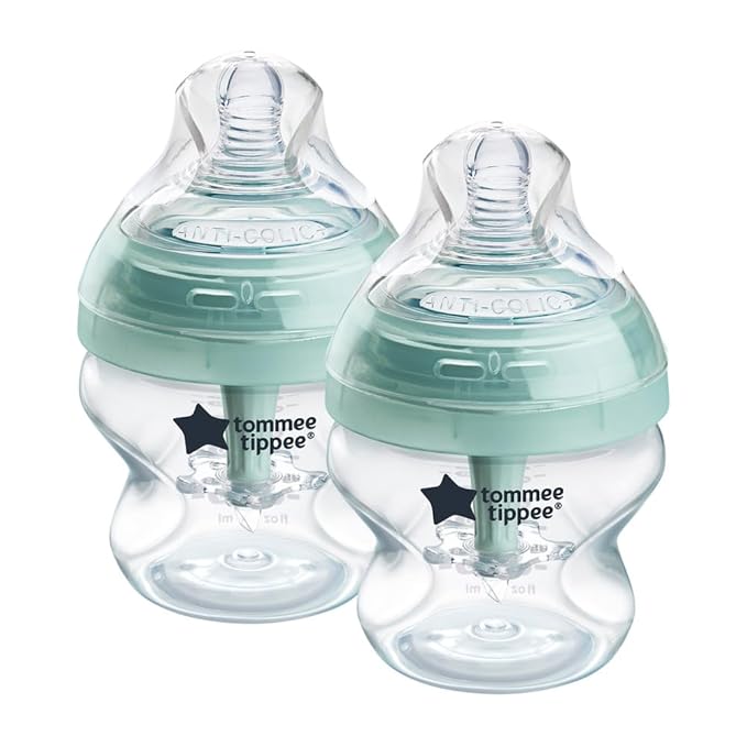 Tommee Tippee Advanced Anti-Colic 5 oz BPA Free Baby Bottles, Newborn 0+ Months, Slow Flow Breast-Like Nipple, Unique Design Keeps Air Away from Milk and Baby, Clear, Pack of 2-BubblyBeeBaby
