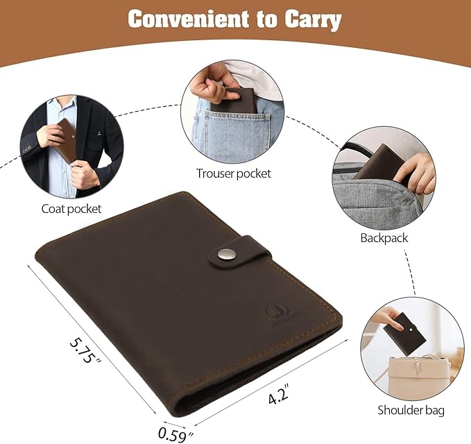 Jack&Chris Genuine Leather Passport Holder For Travel, RFID Blocking Handmade Passport Holder with Card Case Organized & Safe, Quality Travel Essentials for Women and Men for Gifting, Coffee-BubblyBeeBaby