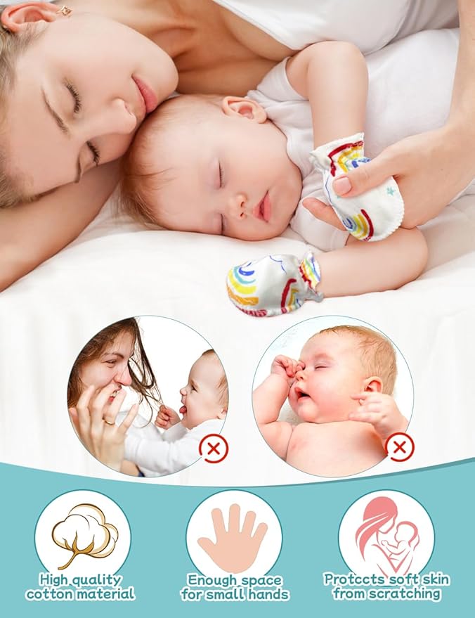 Cute Baby Mittens Newborn, No Scratch Baby Boy Mittens, Baby Girl Hat Gloves for Toddlers, Infant, Newborn-BubblyBeeBaby