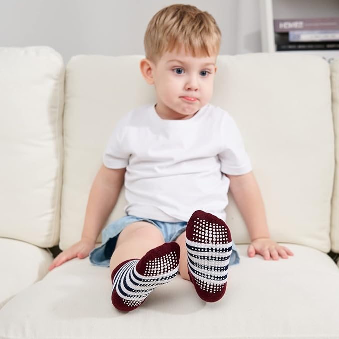 Zaples Baby Non Slip Grip Ankle Socks with Non Skid Soles for Infants Toddlers Kids Boys Girls-BubblyBeeBaby