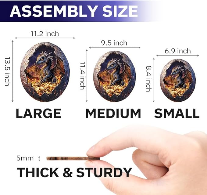 Jigfoxy Wooden Puzzle for Adults, Hatchling Dragon Wooden Jigsaw Puzzles for Adults, Unique Animal Shape Wood Cut Puzzles for Family Friend Puzzle Lovers(L-13.5 * 11.2in-257pcs)-BubblyBeeBaby