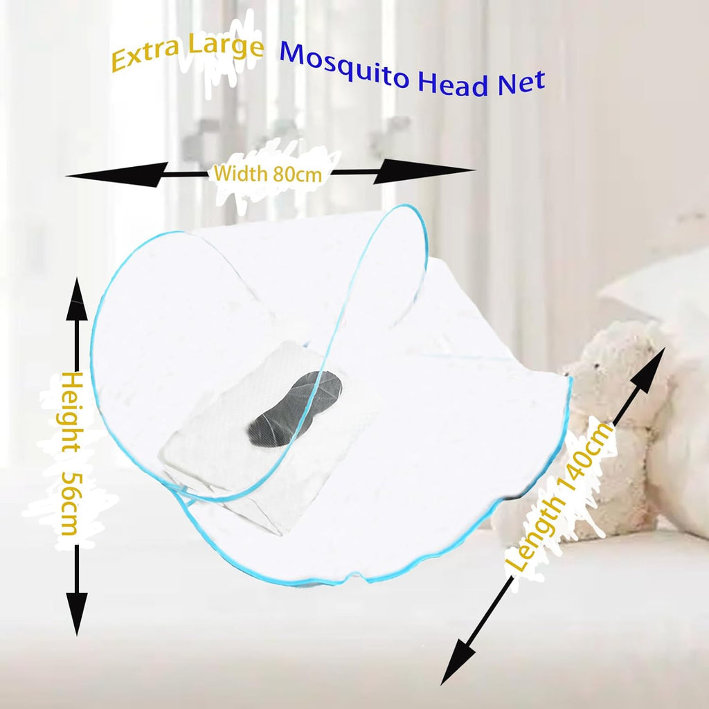 CMINGJ Portable Mosquito Head Net Foldable Pop-Up Travel Essentials Mosquito Net for Bed Free Installation-Large Size Suitable for Bedroom, Camping, nap (Extra Large)