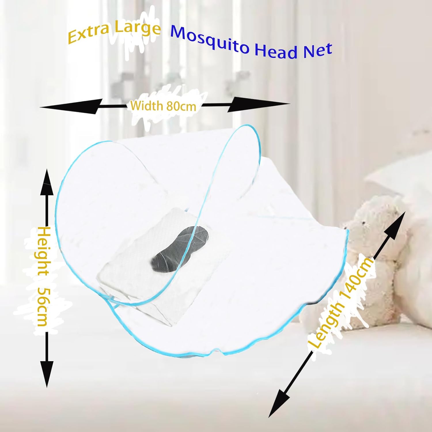 CMINGJ Portable Mosquito Head Net Foldable Pop-Up Travel Essentials Mosquito Net for Bed Free Installation-Large Size Suitable for Bedroom, Camping, nap (Extra Large)