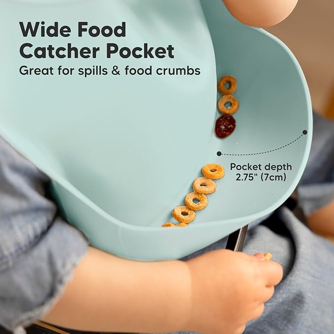 KeaBabies 2-Pack Silicone Baby Bibs for Eating - Sturdy Food-Grade Silicone Bibs for Babies Girl, Boy, Large Food Catcher, Clean & Put On Easily, Waterproof Toddler Feeding Essentials(Pastel Sky)-BubblyBeeBaby