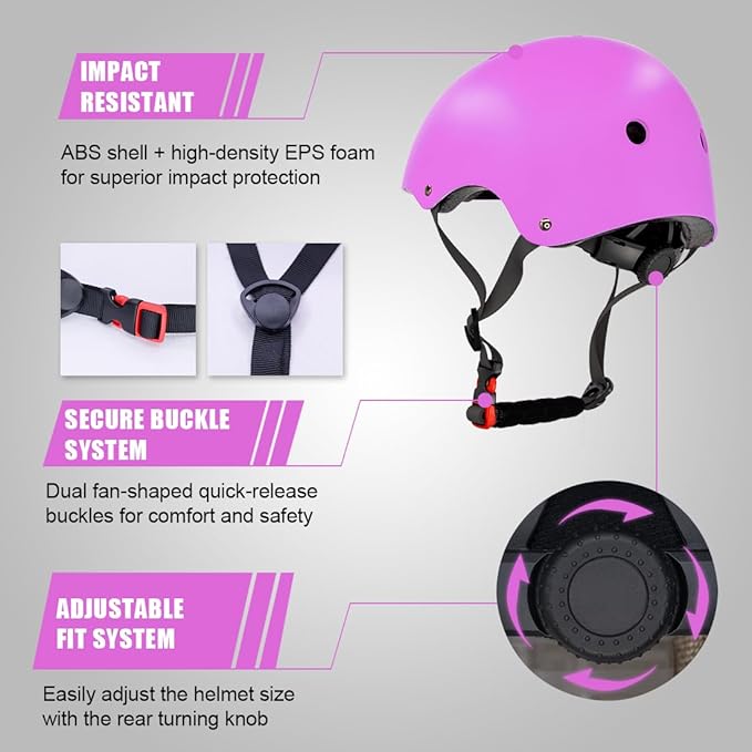 Kids Bike Helmet and Pads Set for Ages 2–14, CPSC Certified Adjustable Helmet with Knee Elbow Wrist Guards, for Skateboard, Scooter, Skating, Rollerblading, Multi-Sport Protective Gear-BubblyBeeBaby