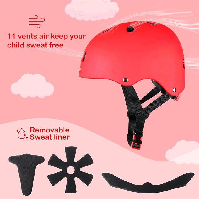 KAMUGO Kids Bike Helmet, Toddler Helmet for Ages 2-8 Boys Girls with Sports Protective Gear Set Knee Elbow Wrist Pads for Skateboard Cycling Scooter Rollerblading-BubblyBeeBaby