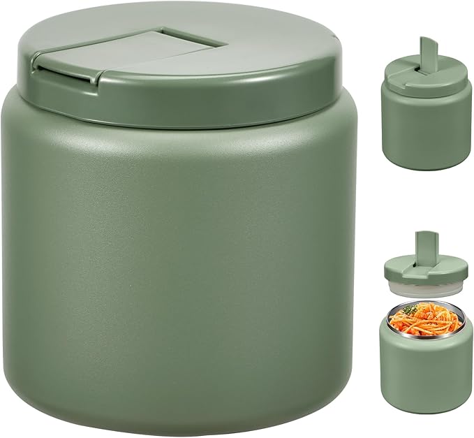 26oz Kids Jar for Hot Food, Insulated Vacuum Food Jar with Buckle Lid, Stainless Steel Wide Mouth Leak Proof Insulated Lunch Container for School Picnic Travel, Green-BubblyBeeBaby