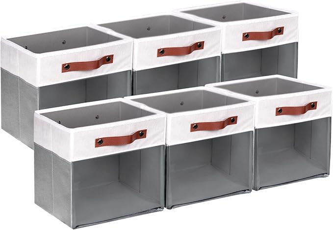 HNZIGE 11x11 Cube Storage Bins for Cube Organizer, Clear Fabric Storage Cubes for Storage Shelves, Collapsible Decorative Storage Bins for Clothes Closet Toys Cubby Storage Bin(White Gray 6 PCS-BubblyBeeBaby