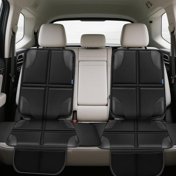 Car Seat Protector, Child Carseat Covers, Protector Car Seat for Baby with Thickest Padded and Non-Slip Waterproof Backing Mesh Pockets for Kids Pets-2 Pack-BubblyBeeBaby