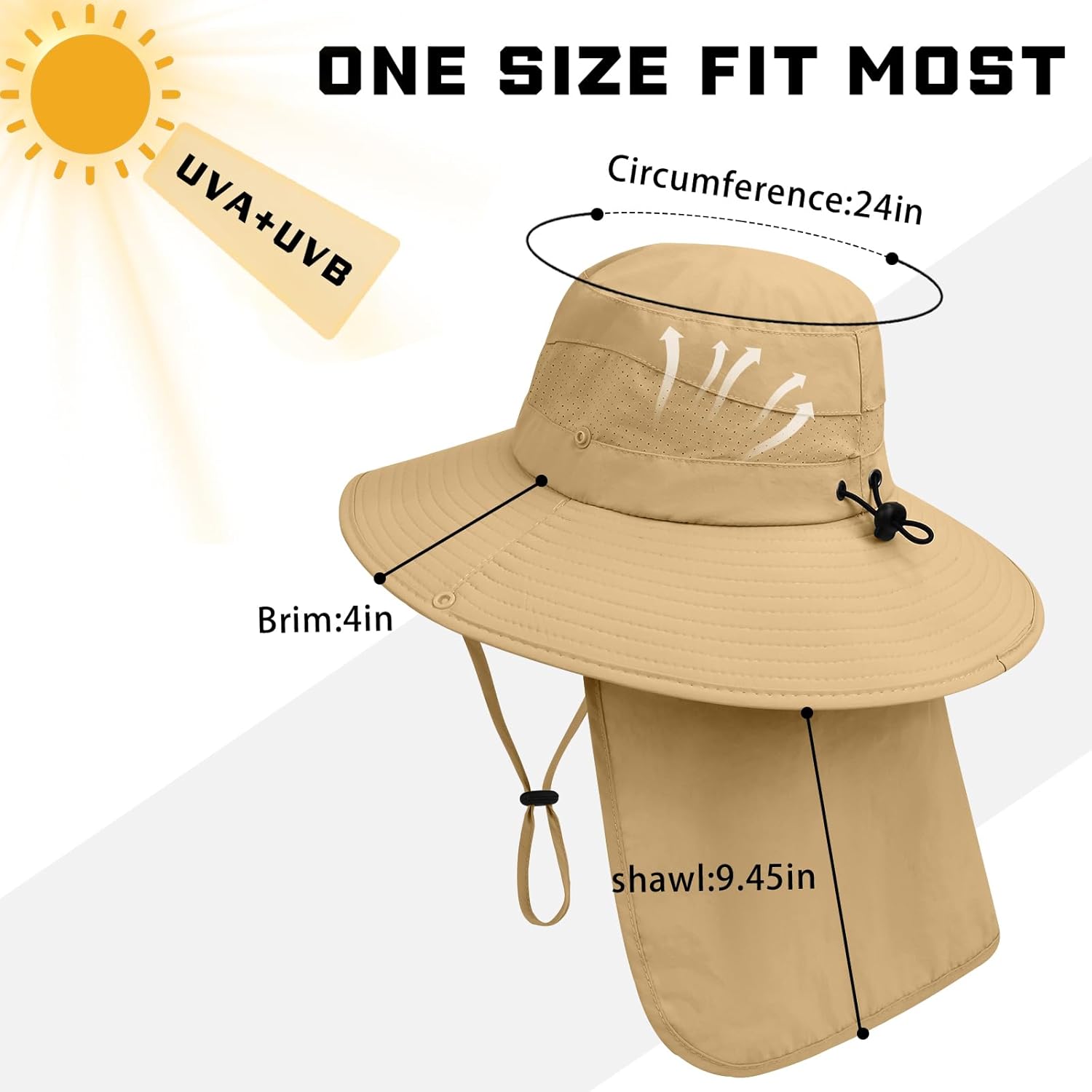 Sun Hats for Men Women, UPF50+ Protection Safari Hat,Wide Brim Fishing Hat with Neck Flap,Bucket Hats for Beach Hiking