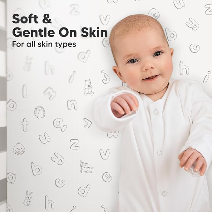 KeaBabies 2-Pack Organic Crib Sheets for Boys, Girls - 52x28 Fitted Crib Mattress Sheet Neutral, Breathable Jersey Cotton Cover for Baby Bed, Toddler Mattress, Soft & Cute Prints (ABC Land Sky)-BubblyBeeBaby