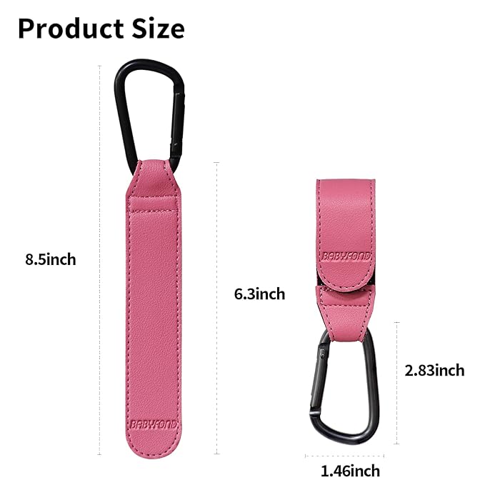 2 Pcs Stroller Hooks for Hanging, Portable Leather Style Stroller Clip Straps, Baby Stroller Hooks for Diaper Bags Grocery Shopping Bags, Mommy Hook for Stroller(Pink)-BubblyBeeBaby