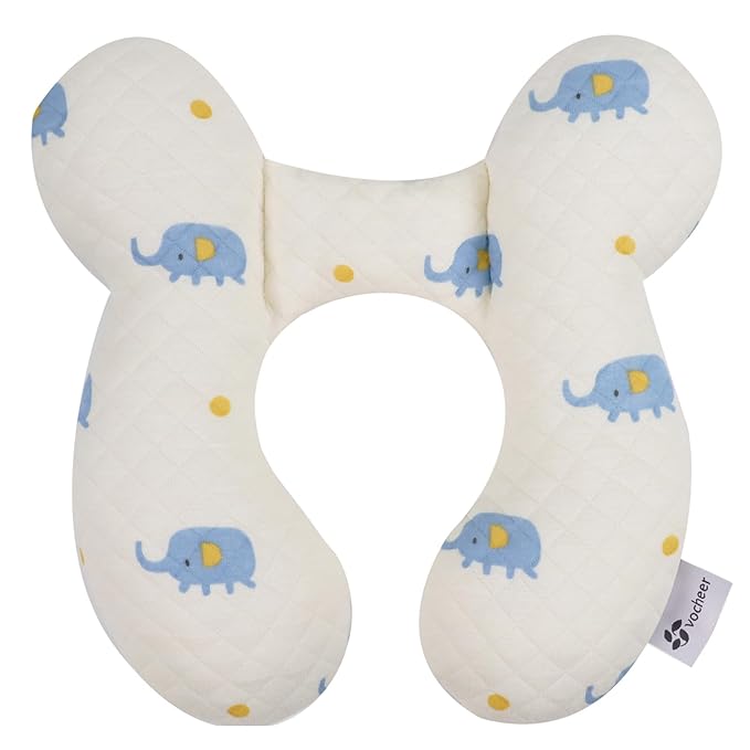 vocheer Baby Neck Pillow(Upgraded),Cotton, Baby Support Pillow, Car Seat Pillows for Newborn, Carseat Head and Body Support, Infant Travel Pillows for Prams, Pushchair, Stroller, Bouncer, Elephant-BubblyBeeBaby