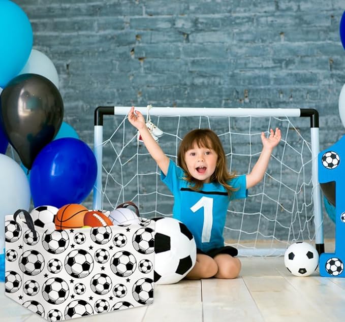 HIYAGON Rectangular Soccer Basket Kids Gift Basket Baby Boy Basket Kids Toy Storage Bin Basket Organizer Box Soccer Room Decor(Soccer)-BubblyBeeBaby