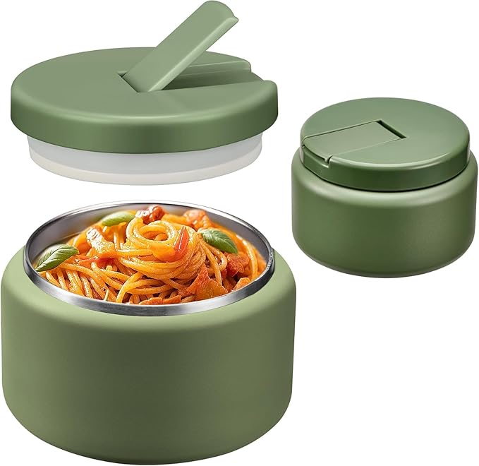 13.5oz Soup Thermo for Hot Food Kids with Buckle Lid Insulated Vacuum Food Jar Wide Mouth Leakproof Stainless Steel Lunch Container (Green)-BubblyBeeBaby
