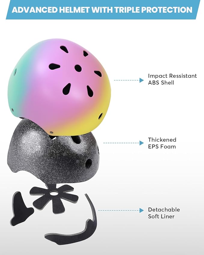 Kids Bike Helmet and Pads Set for Ages 2–14, CPSC Certified Adjustable Helmet with Knee Elbow Wrist Guards, for Skateboard, Scooter, Skating, Rollerblading, Multi-Sport Protective Gear-BubblyBeeBaby