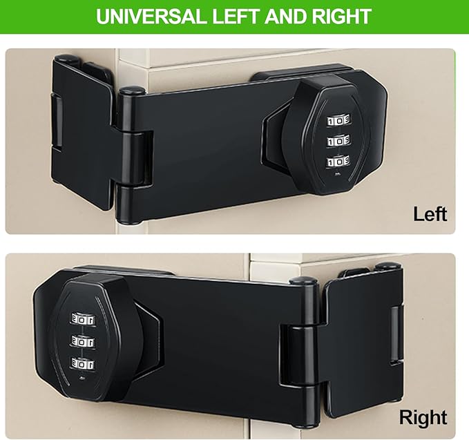 1 Pack Password Rotary Hasp Locks, Collapsible Solid 304 Stainless Steel File Cabinet Lock Desk Drawer Lock, for 90 Degree and 180 Degree Drawers, Dabinets, Doors, Flip Barn Door, Outdoor (Black)-BubblyBeeBaby