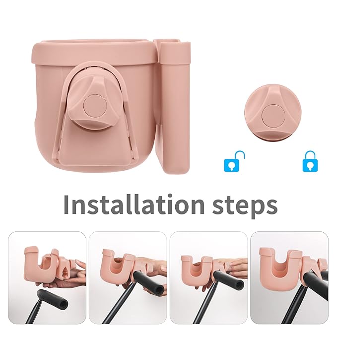 Suranew Adjustable Stroller Cup Holder with Phone Holder for Baby Stroller for Family Members,Pink-BubblyBeeBaby