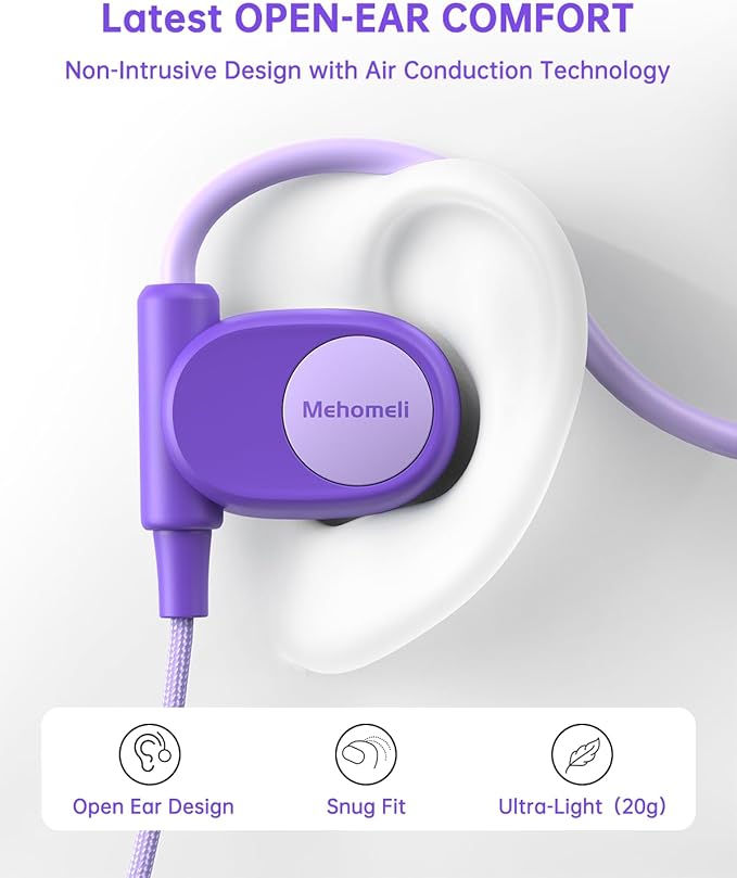 Kid Headphones for School, Air Conduction Open Ear Headphones, 3.5mm Jack Wired Cord, Ultra-Comfort, Ergonomic and Lightweight Design Perfect for School and Outdoor Activities-Purple-BubblyBeeBaby