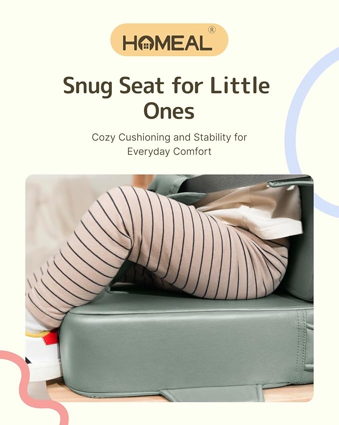 HOMEAL Booster Seat for Dining Table for Toddler Kid Baby, Adjustable Kids Breathable Booster Seat for Kitchen with Backrest and Adjustable Straps, Sage-BubblyBeeBaby