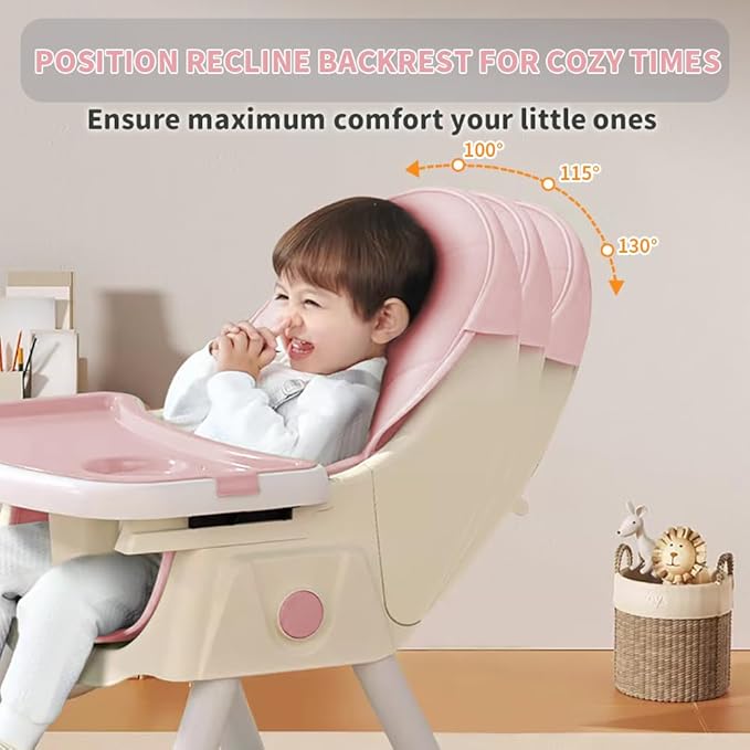 High Chairs for Babies and Toddlers, 4 in 1 Convertible Baby High Chair, Portable High Chair for Travel with Adjustable Height and Back, Foldable HighChair with Wheels& Pu Cushion-BubblyBeeBaby